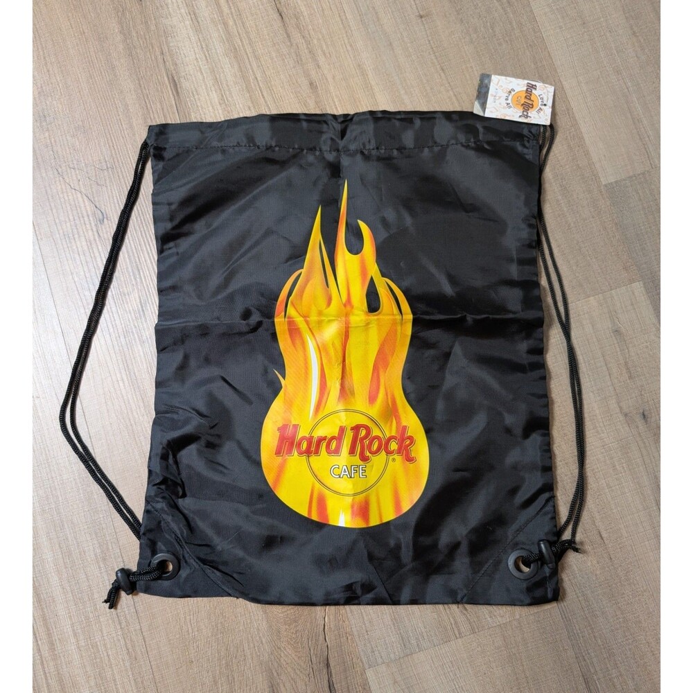 NWT Hard Rock Cafe Authentic Black Drawstring Bag Gym Sack Bag